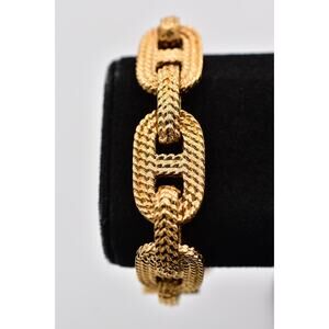 Givenchy Vintage Logo Bracelet Gold Blue Lucite Chain Chunky Signed 1980s BinAW